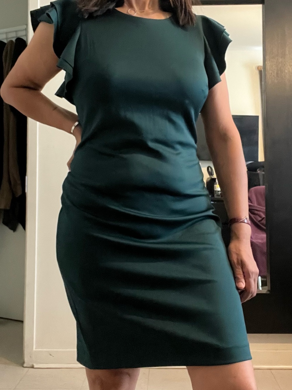 Tommy Hilfiger Forest Green Flutter Sleeve Sheath Dress - Picture 2 of 4